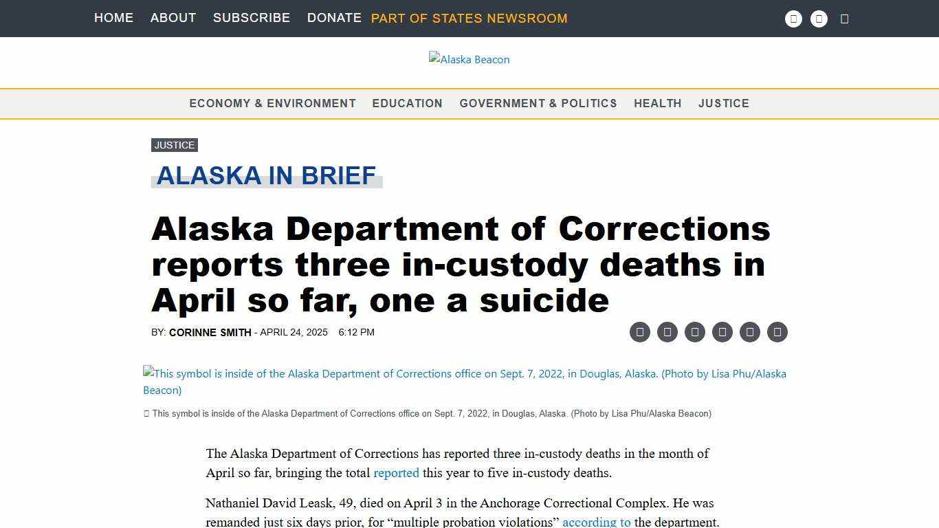 Alaska Department of Corrections reports three in-custody deaths in April so far, one a suicide Alaska Beacon