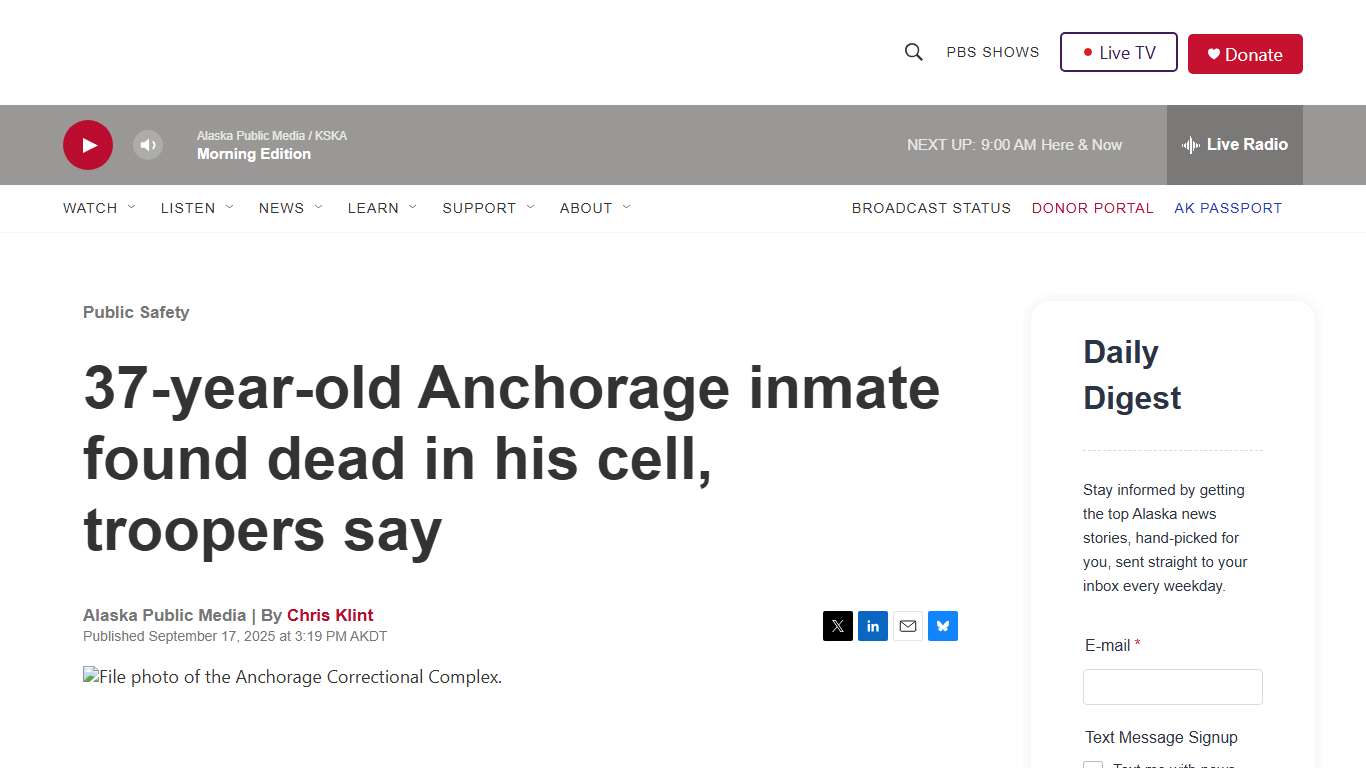 37-year-old Anchorage inmate found dead in his cell, troopers say